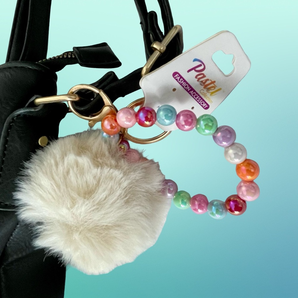 Mudd Black Zip Closure Embossed Crossbody Shoulder Bag Pom Pom Charm Keychain - Picture 12 of 13